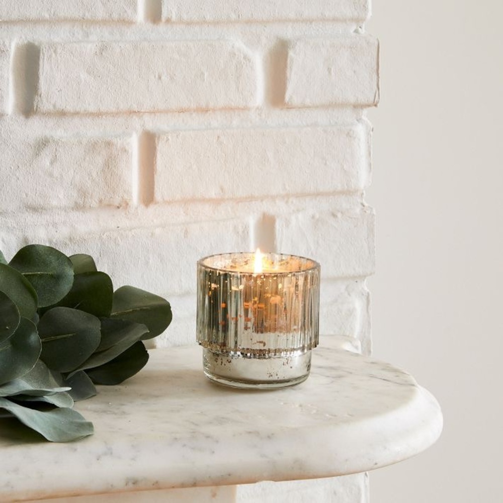 West Elm Mercury Glass Fluted Candle - Cypress Sage